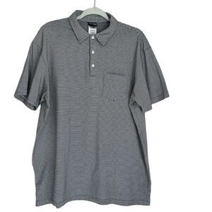 Patagonia Men’s Organic Cotton Polo Striped Black/White Shirt  XL Front Pocket